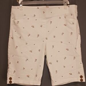 Coral Bay 16 White w/ small Floral Print golf Bermuda Shorts  with Button Detail